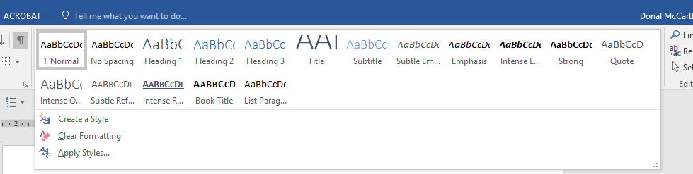 microsoft word heading